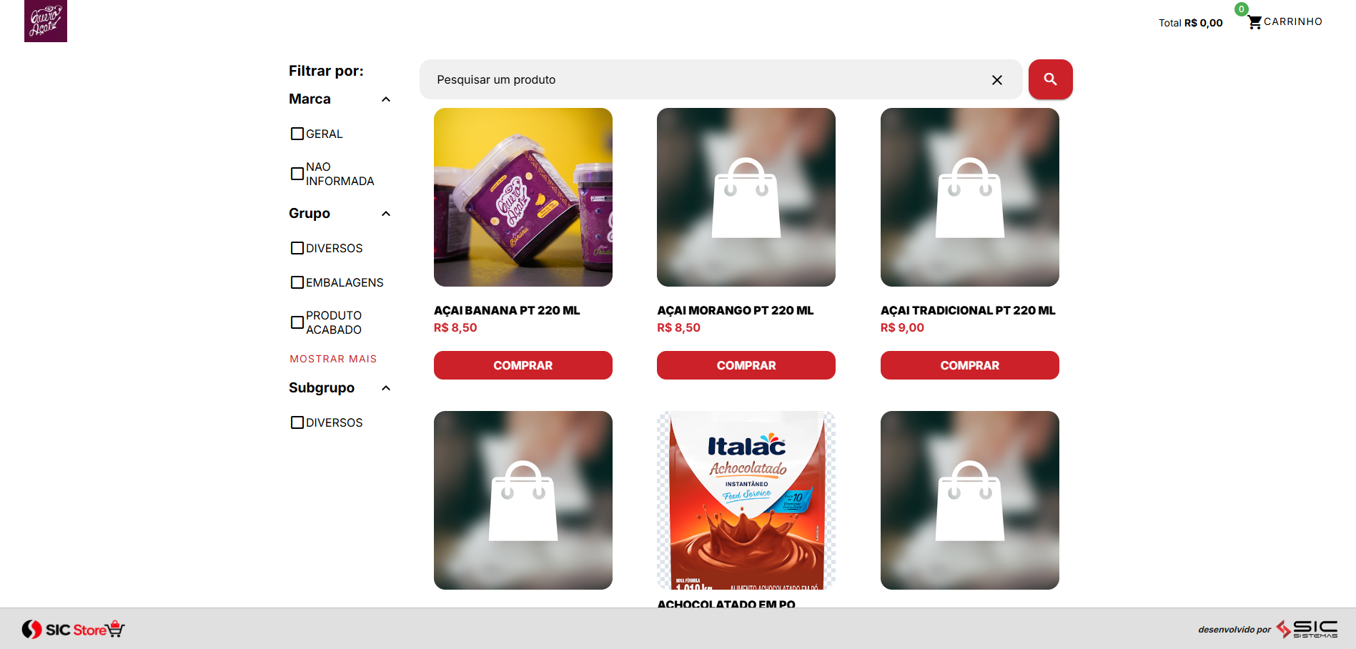 Catálogo Guerra Açaí publicado com o SIC Store